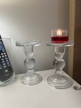 Set of Clear Glass Pillar Candle Holders - no chips or cracks